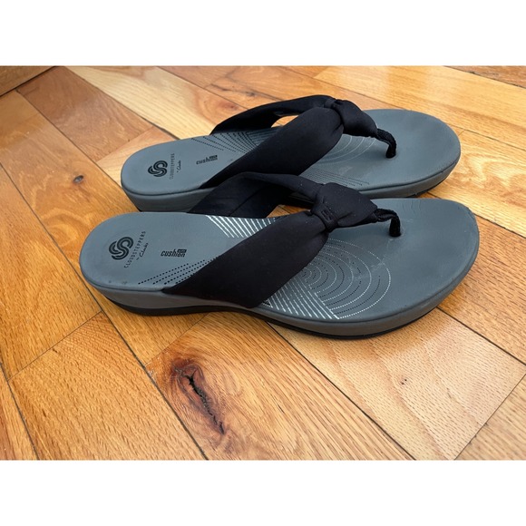 Clarks Shoes - Clarks Women's Arla Glison Black Fabric Platform Flip‎ Flops Sandals Size 10